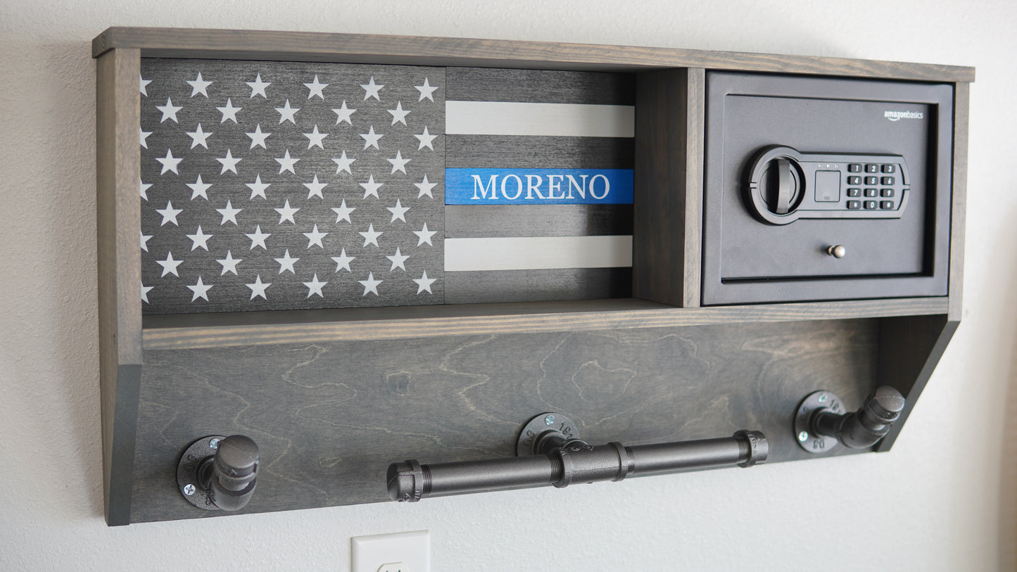 Police Duty Gear Rack - Vest Holder - Thin Blue Line Warrior Rack - Wall Mounted Organizer