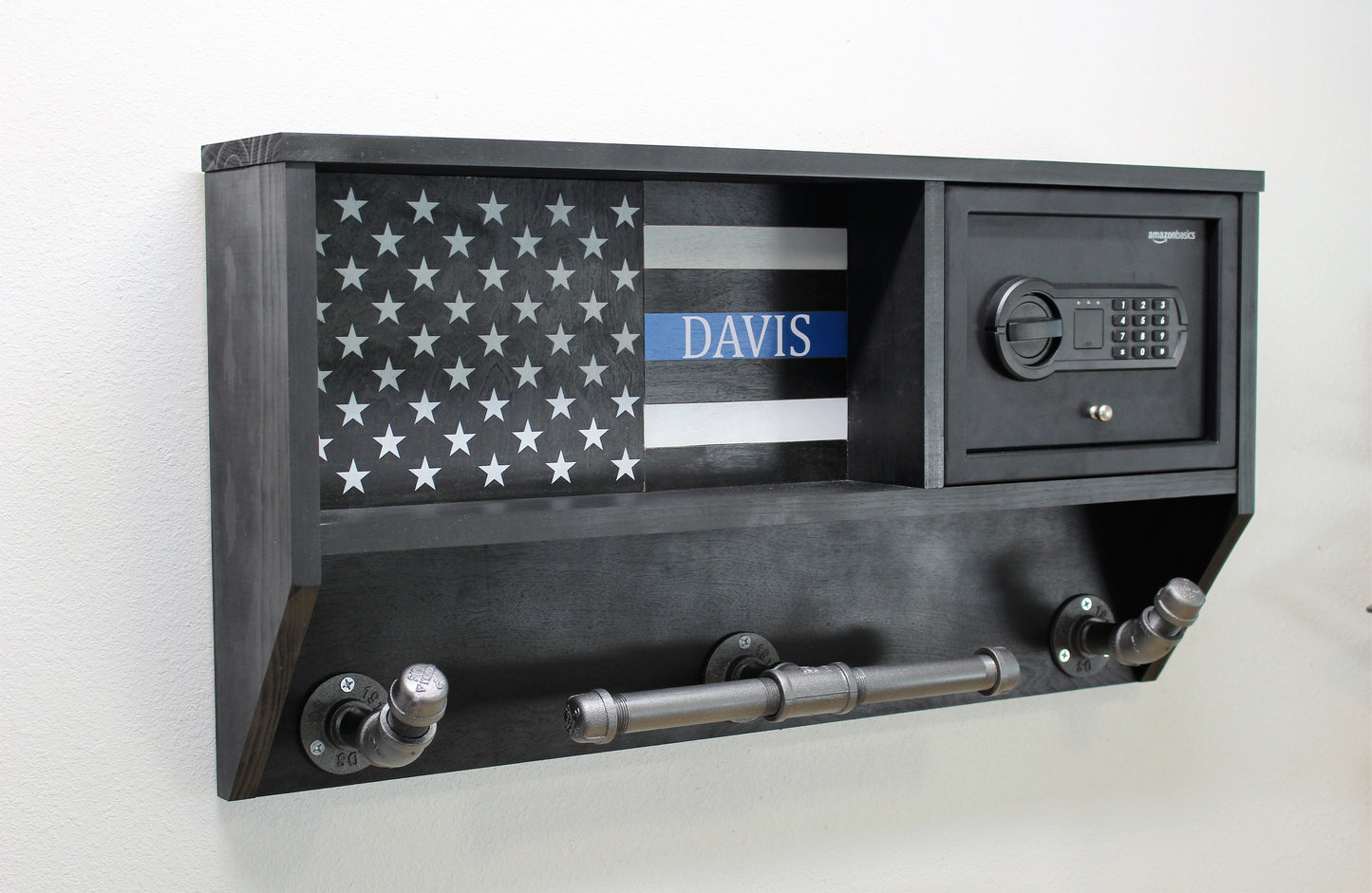 Police Duty Gear Rack - Vest Holder - Thin Blue Line Warrior Rack - Wall Mounted Organizer