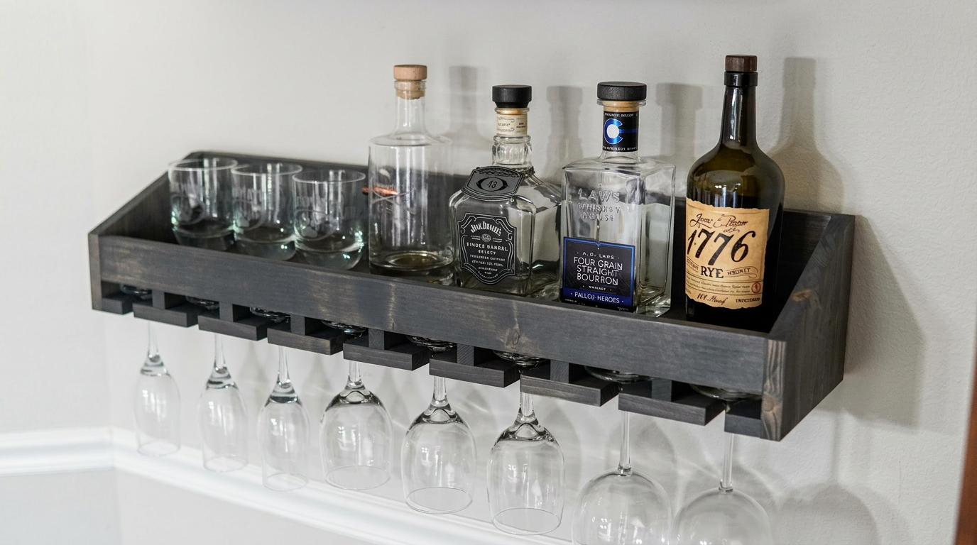 Wall Mounted Wine Rack Shelf - Stemware holder - Digital PDF Build Plans