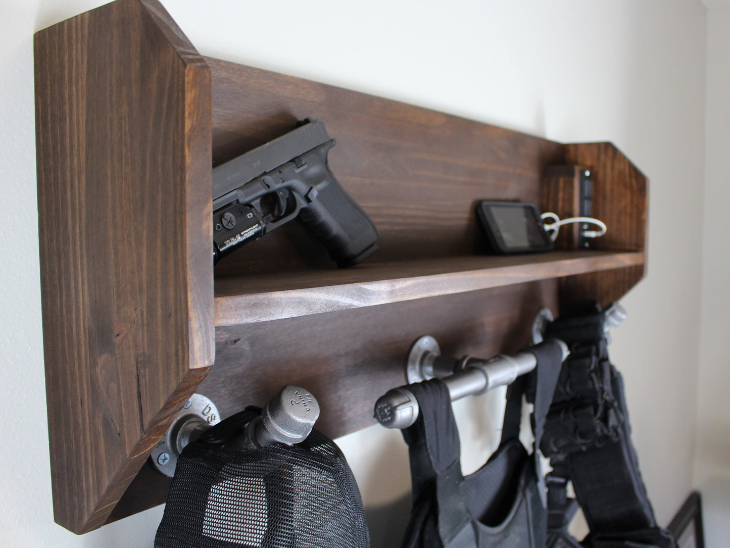 Large Duty and Tactical Gear Rack Double Belt Hanger with USB/120v Power Strip