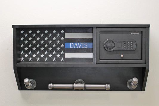 Police Duty Gear Rack - Vest Holder - Thin Blue Line Warrior Rack - Wall Mounted Organizer