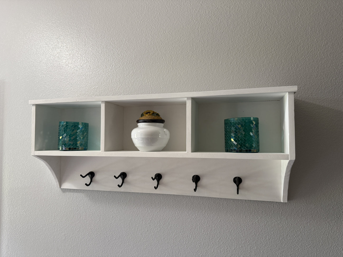 Rustic Farmhouse Entryway Coat Rack Wall Shelf