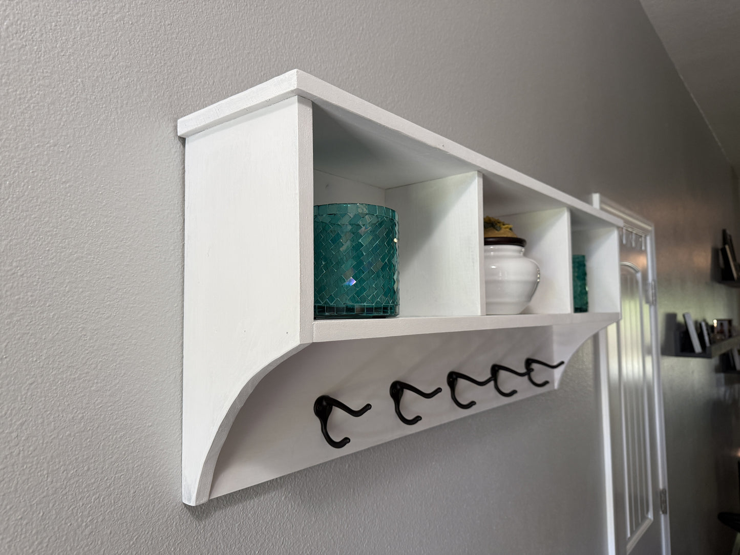 Rustic Farmhouse Entryway Coat Rack Wall Shelf