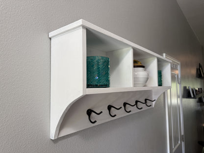 Rustic Farmhouse Entryway Coat Rack Wall Shelf
