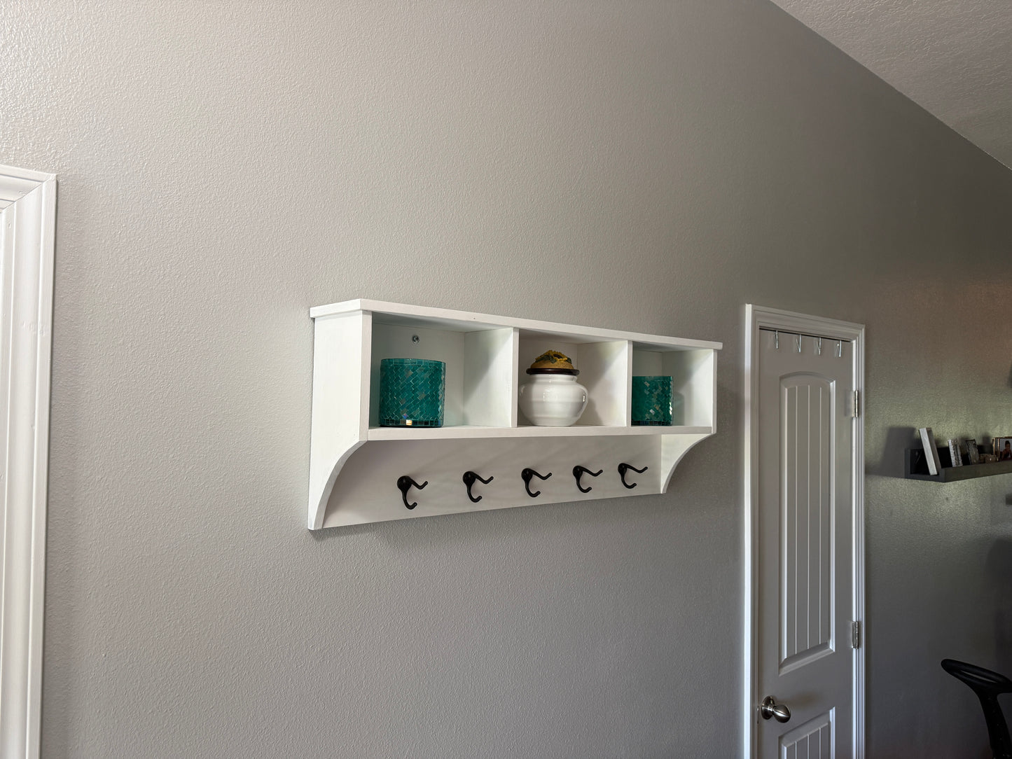 Rustic Farmhouse Entryway Coat Rack Wall Shelf