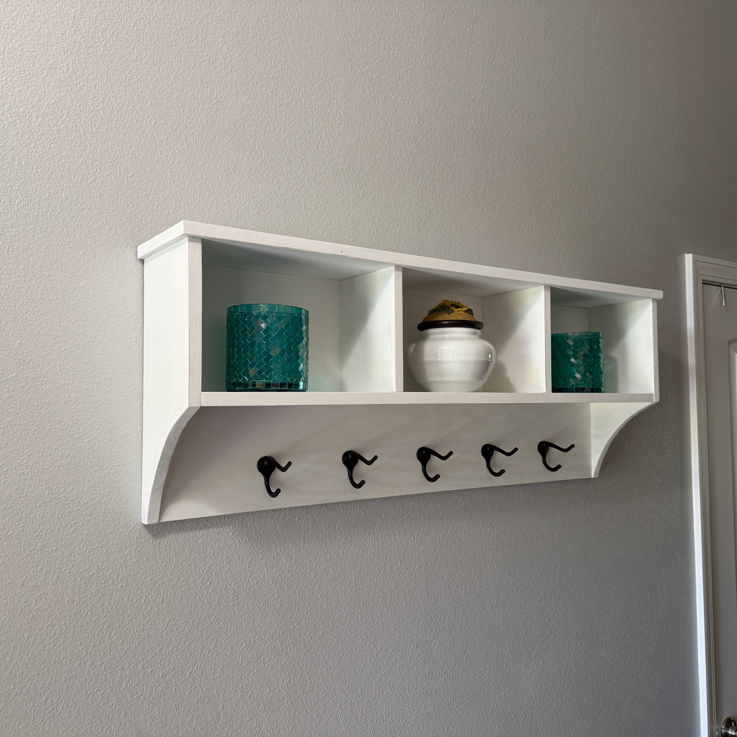 Rustic Farmhouse Entryway Coat Rack Wall Shelf
