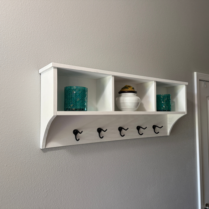 Rustic Farmhouse Entryway Coat Rack Wall Shelf