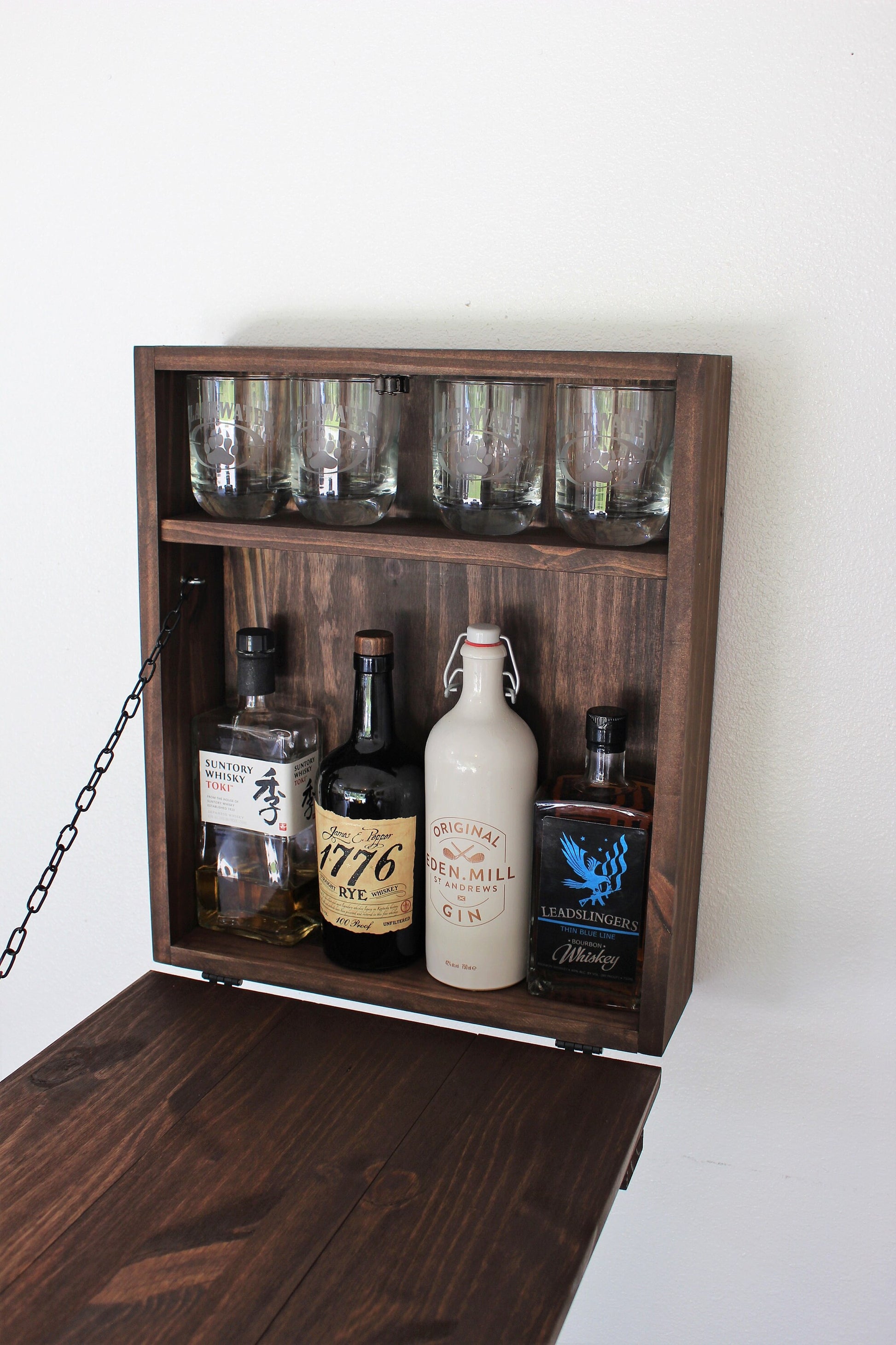 Mini Double Barn Door Wooden Bar Liquor Cabinet with Hasp Lock