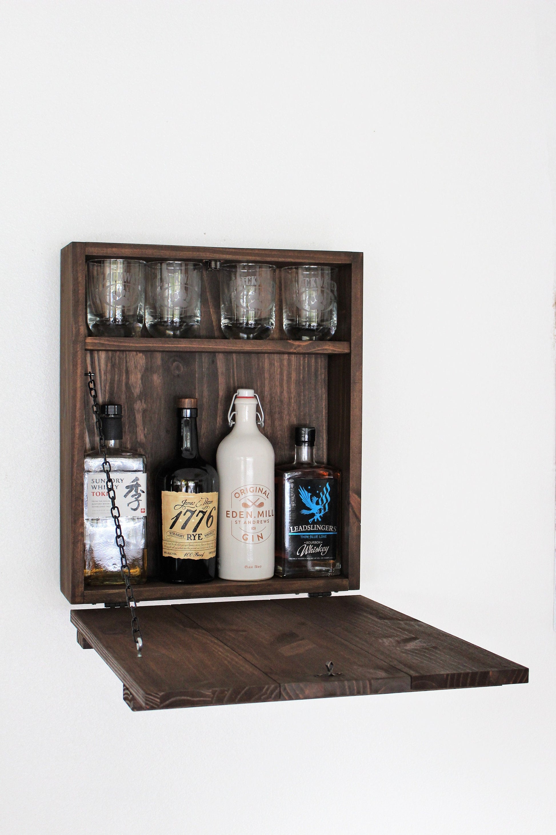 Mini Double Barn Door Wooden Bar Liquor Cabinet With Hasp Lock 