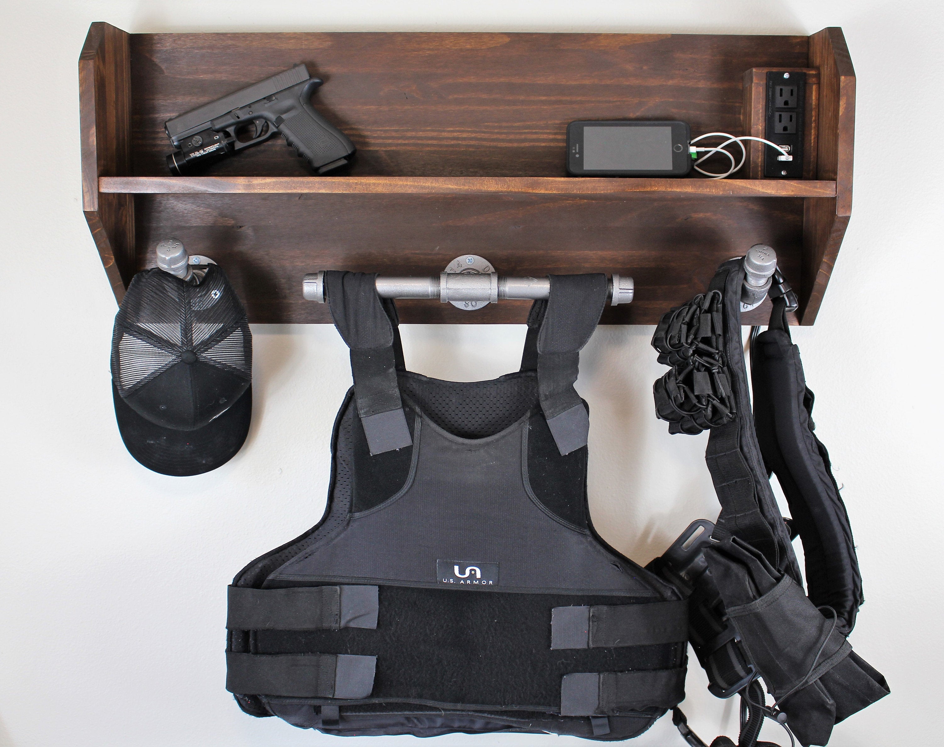 Large Duty and Tactical Gear Rack Double Belt Hanger with USB/120v Pow ...