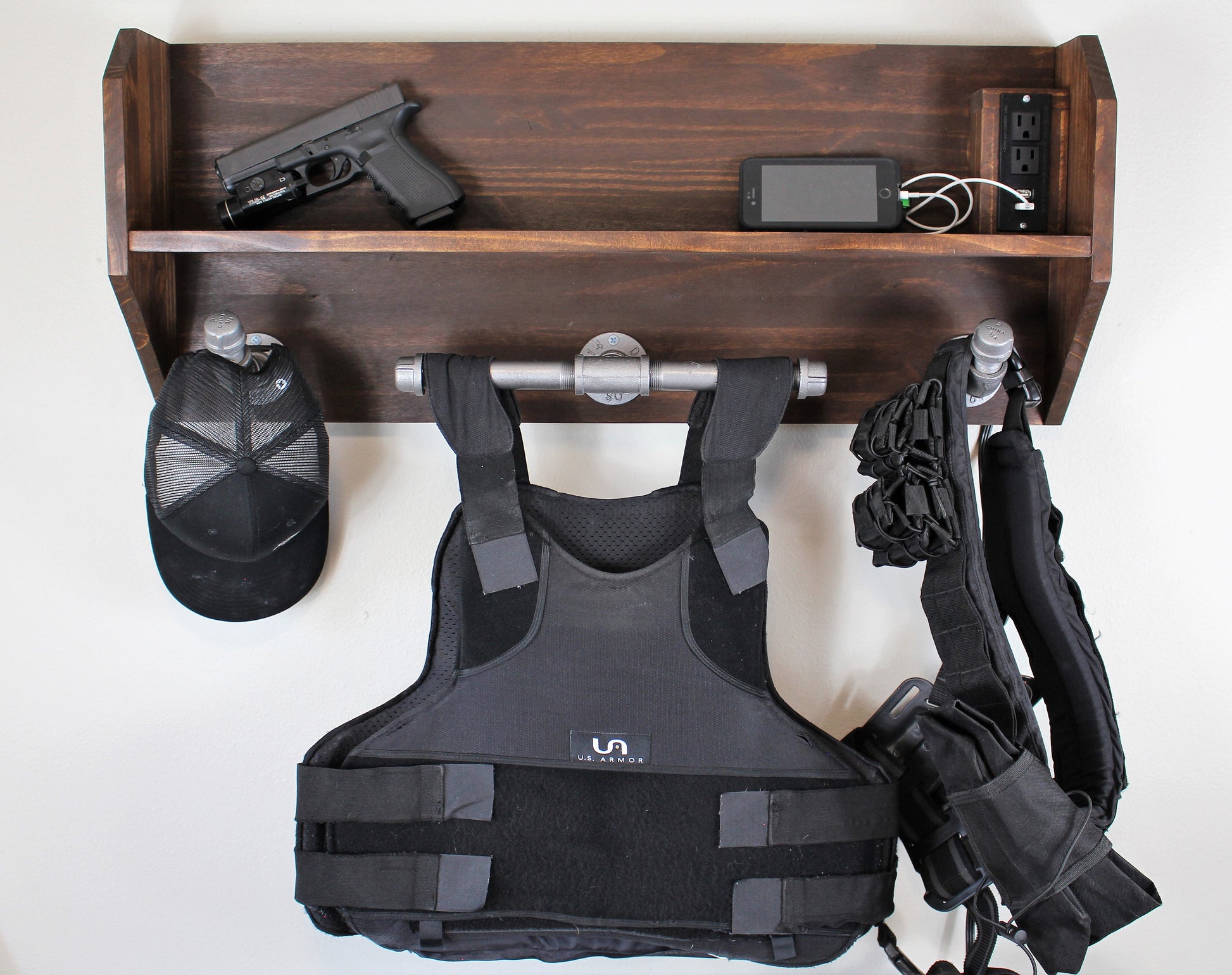 Large Duty and Tactical Gear Rack Double Belt Hanger with USB/120v Pow –  Minutemen Wood Design