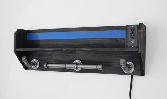 Large Duty and Tactical Gear Rack Thin Blue Line Double Belt Hanger with USB/120v Power Strip