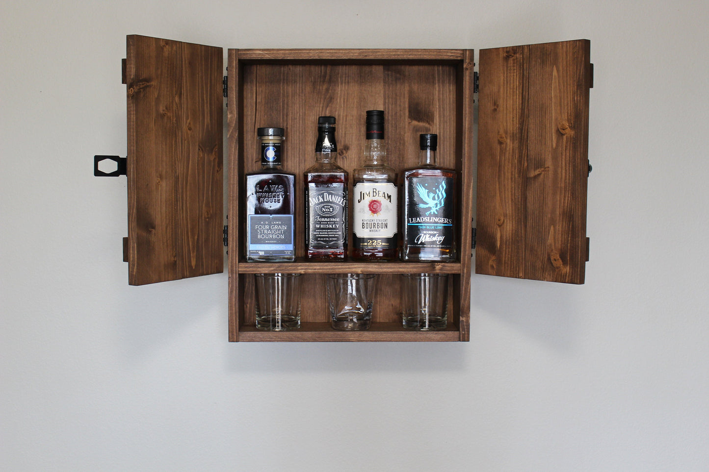 Mini Double Barn Door Wooden Bar Liquor Cabinet with Hasp Lock