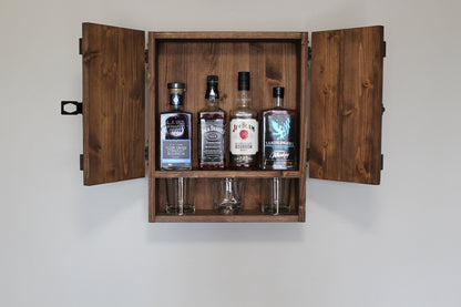 Mini Double Barn Door Wooden Bar Liquor Cabinet with Hasp Lock