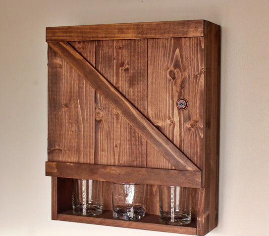 Barn Door Wooden Bar Liquor Cabinet with Lock