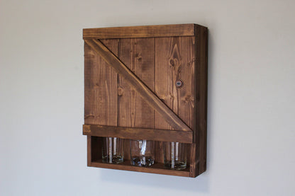 Barn Door Wooden Bar Liquor Cabinet with Lock