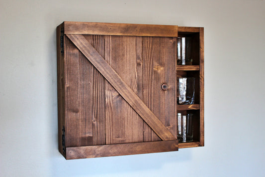 Mini Barn Door Wooden Bar Liquor Cabinet with Lock