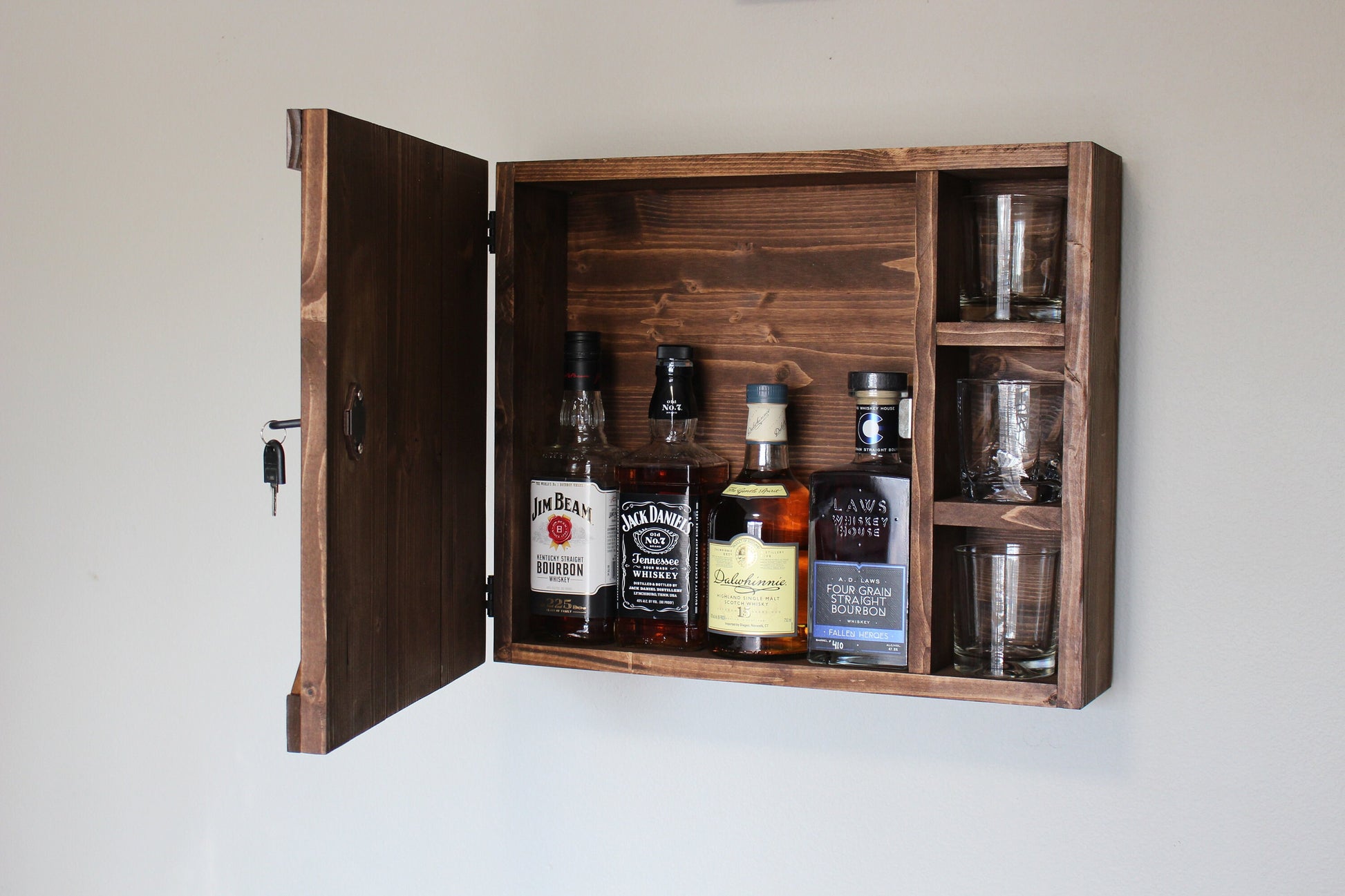 Mini Barn Door Wooden Bar Liquor Cabinet with Lock