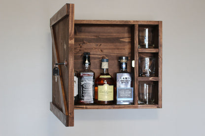 Mini Barn Door Wooden Bar Liquor Cabinet with Lock