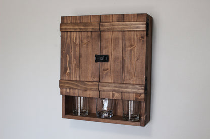 Mini Double Barn Door Wooden Bar Liquor Cabinet with Hasp Lock